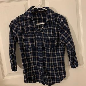 Plaid button down navy top